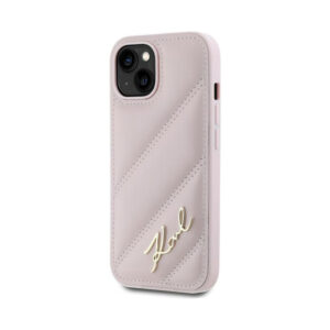 Coque iPhone 15 Plus Karl Lagerfeld Diagonal Quilted Script rose — visuel 2