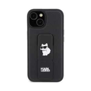 Coque iPhone 15 Plus Karl Lagerfeld Gripstand Saffiano Choupette Pins noire — visuel 3