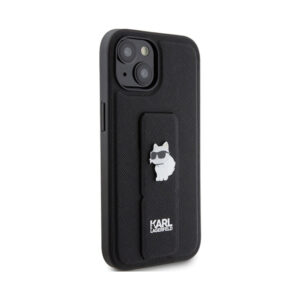 Coque iPhone 15 Plus Karl Lagerfeld Gripstand Saffiano Choupette Pins noire — visuel 4