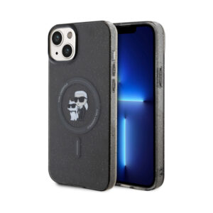 Coque iPhone 15 Plus Karl Lagerfeld Karl & Choupette Glitter Magsafe noire