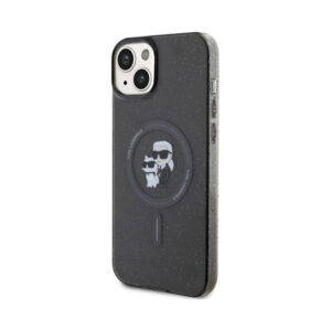 Coque iPhone 15 Plus Karl Lagerfeld Karl & Choupette Glitter Magsafe noire — visuel 2