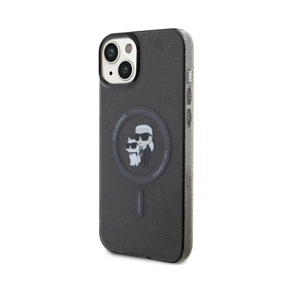 Coque iPhone 15 Plus Karl Lagerfeld Karl & Choupette Glitter Magsafe noire — visuel 2