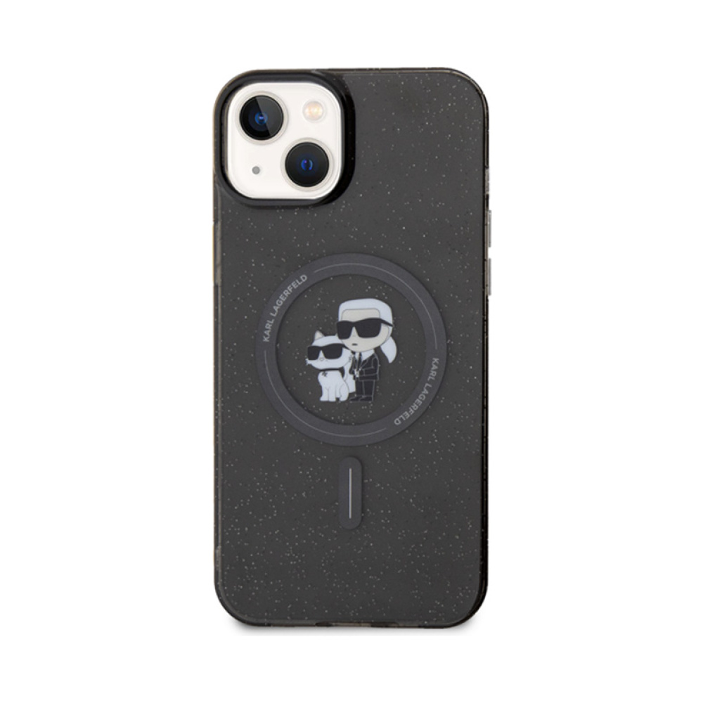 Coque iPhone 15 Plus Karl Lagerfeld Karl & Choupette Glitter Magsafe noire — visuel 3