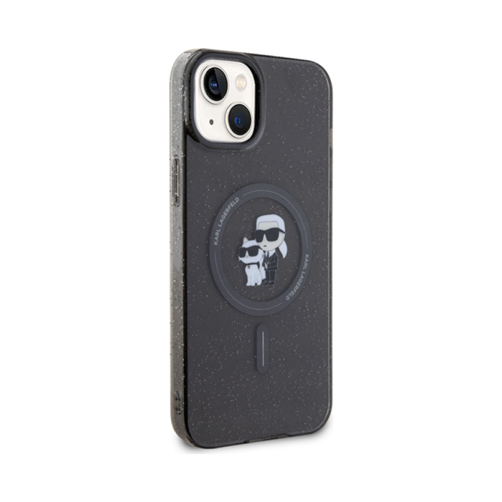 Coque iPhone 15 Plus Karl Lagerfeld Karl & Choupette Glitter Magsafe noire — visuel 4