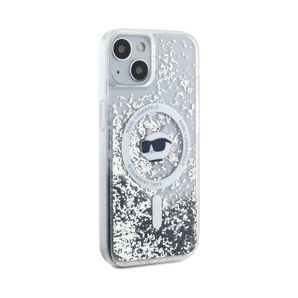 Coque iPhone 15 Plus Karl Lagerfeld Liquid Glitter Choupette Head MagSafe transparente — visuel 4