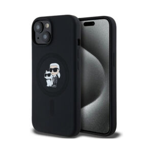 Coque iPhone 15 Plus Karl Lagerfeld Silicone Karl & Choupette MagSafe noire