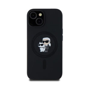 Coque iPhone 15 Plus Karl Lagerfeld Silicone Karl & Choupette MagSafe noire — visuel 3