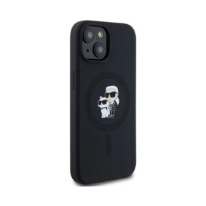 Coque iPhone 15 Plus Karl Lagerfeld Silicone Karl & Choupette MagSafe noire — visuel 4