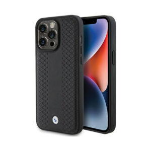 Coque iPhone 15 Pro BMW Leather Diamond Pattern noire