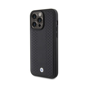 Coque iPhone 15 Pro BMW Leather Diamond Pattern noire — visuel 2