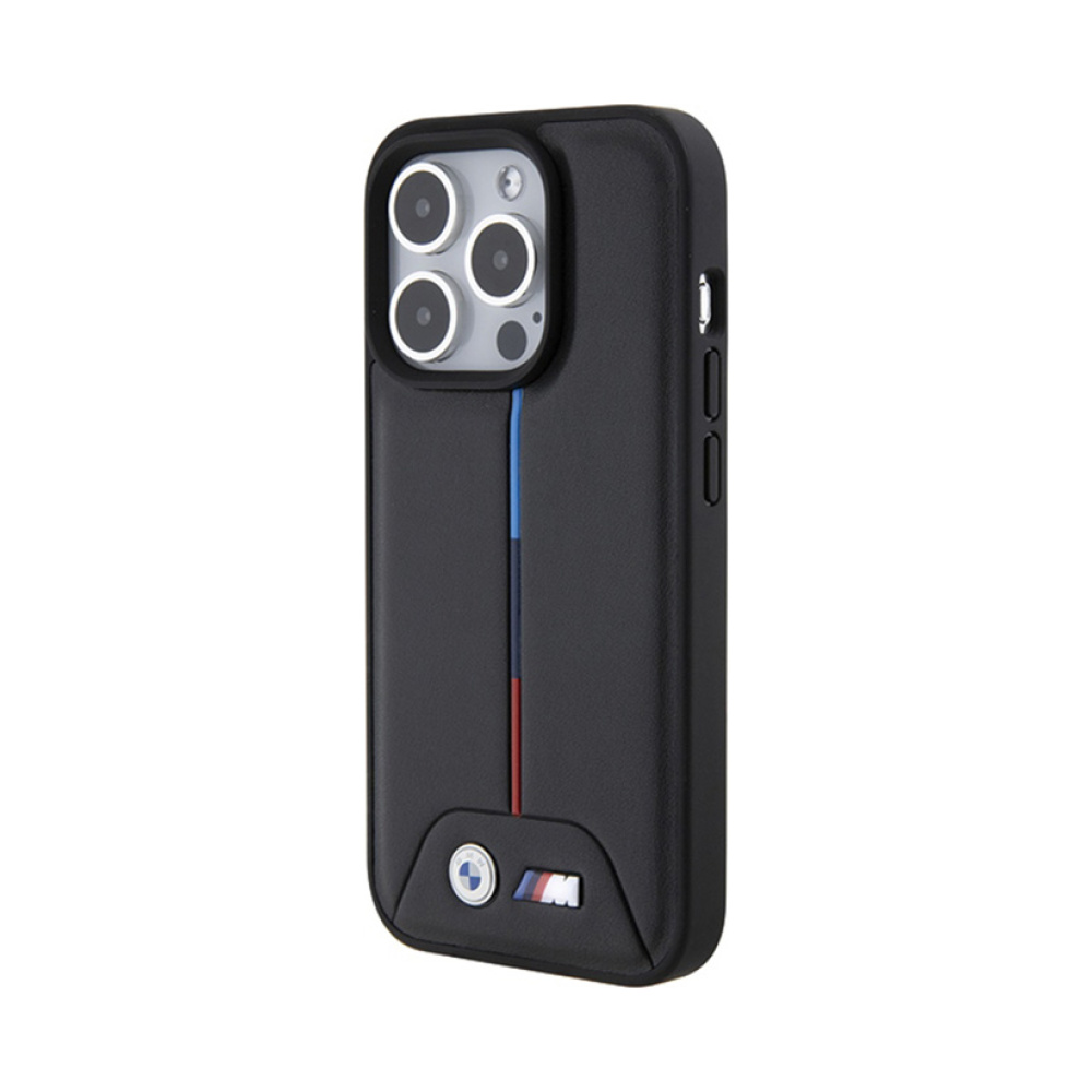 Coque iPhone 15 Pro BMW Quilted Tricolor noire — visuel 2