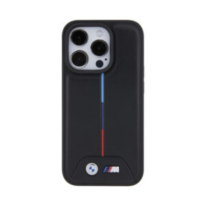 Coque iPhone 15 Pro BMW Quilted Tricolor noire — visuel 3