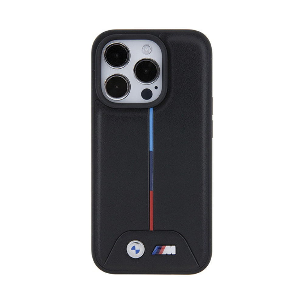 Coque iPhone 15 Pro BMW Quilted Tricolor noire — visuel 3