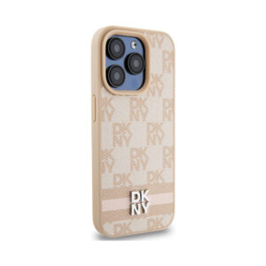 Coque iPhone 15 Pro DKNY Leather Checkered Mono Pattern & Printed Stripes rose — visuel 4