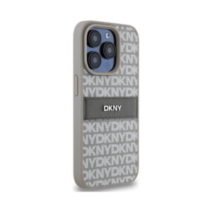Coque iPhone 15 Pro DKNY Leather Mono Stripe & Metal Logo beige — visuel 4