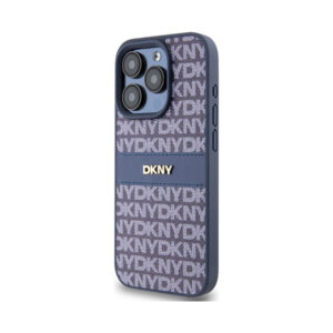Coque iPhone 15 Pro DKNY Leather Mono Stripe & Metal Logo bleue — visuel 2