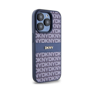 Coque iPhone 15 Pro DKNY Leather Mono Stripe & Metal Logo bleue — visuel 4