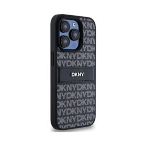 Coque iPhone 15 Pro DKNY Leather Mono Stripe & Metal Logo noire — visuel 4