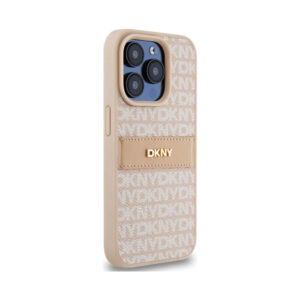 Coque iPhone 15 Pro DKNY Leather Mono Stripe & Metal Logo rose — visuel 4