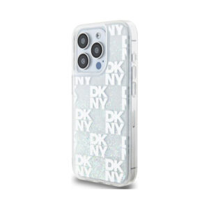 Coque iPhone 15 Pro DKNY Liquid Glitter Multilogo blanche — visuel 2