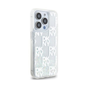 Coque iPhone 15 Pro DKNY Liquid Glitter Multilogo blanche — visuel 4