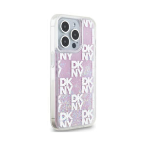 Coque iPhone 15 Pro DKNY Liquid Glitter Multilogo rose — visuel 4