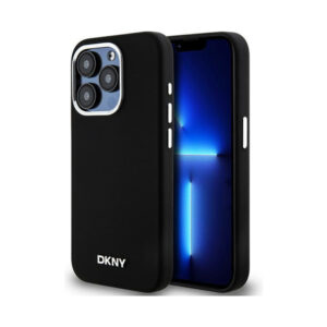 Coque iPhone 15 Pro DKNY Liquid Silicone Small Metal Logo MagSafe noire