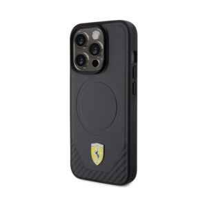 Coque iPhone 15 Pro Ferrari Carbon Metal Logo MagSafe noire — visuel 2