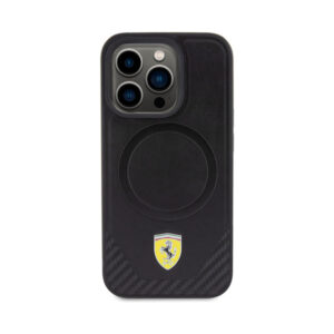 Coque iPhone 15 Pro Ferrari Carbon Metal Logo MagSafe noire — visuel 3
