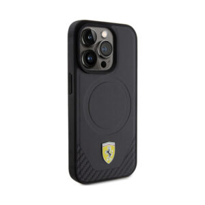 Coque iPhone 15 Pro Ferrari Carbon Metal Logo MagSafe noire — visuel 4
