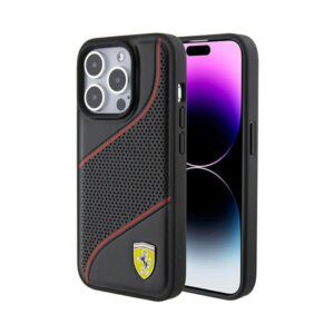 Coque iPhone 15 Pro Ferrari Perforated Waves Metal Logo noire