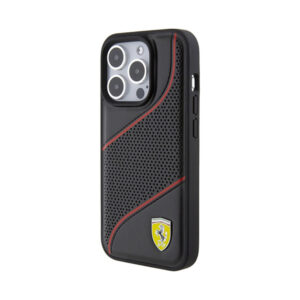 Coque iPhone 15 Pro Ferrari Perforated Waves Metal Logo noire — visuel 2