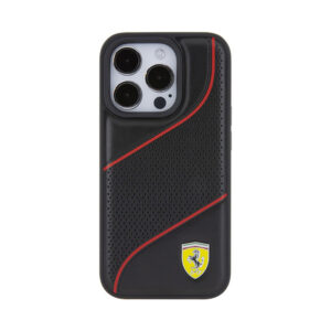 Coque iPhone 15 Pro Ferrari Perforated Waves Metal Logo noire — visuel 3