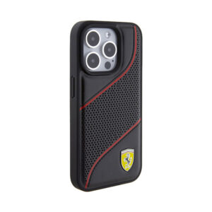 Coque iPhone 15 Pro Ferrari Perforated Waves Metal Logo noire — visuel 4