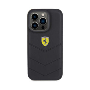 Coque iPhone 15 Pro Ferrari Quilted Metal Logo noire — visuel 3