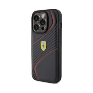 Coque iPhone 15 Pro Ferrari Twist Metal Logo noire — visuel 2