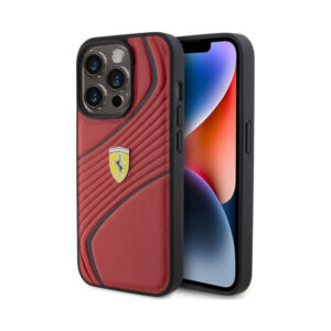 Coque iPhone 15 Pro Ferrari Twist Metal Logo rouge