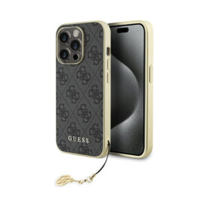 Coque iPhone 15 Pro Guess 4G Charms Collection grise