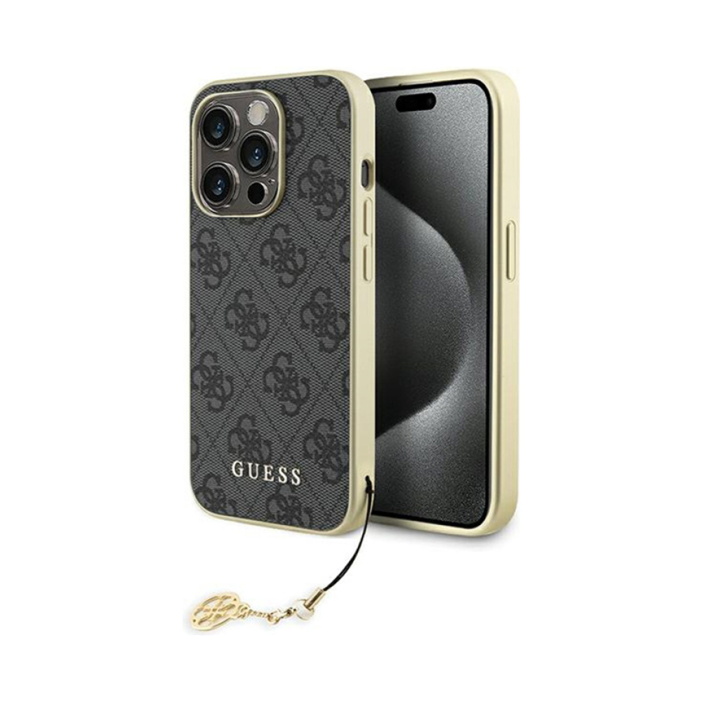 Coque iPhone 15 Pro Guess 4G Charms Collection grise