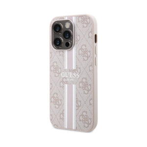 Coque iPhone 15 Pro Guess 4G Printed Stripes MagSafe rose — visuel 2