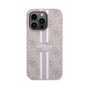 Coque iPhone 15 Pro Guess 4G Printed Stripes MagSafe rose — visuel 3