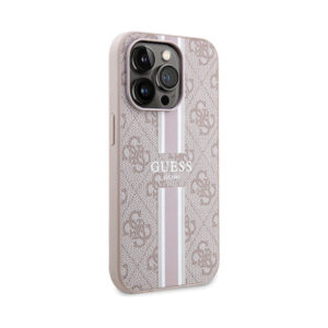 Coque iPhone 15 Pro Guess 4G Printed Stripes MagSafe rose — visuel 4