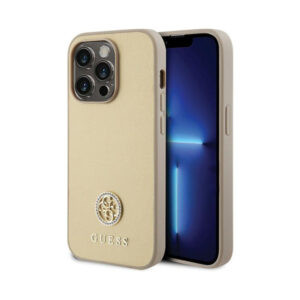 Coque iPhone 15 Pro Guess 4G Strass Metal Logo dorée