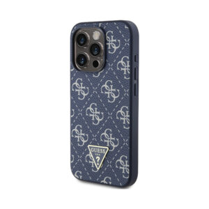 Coque iPhone 15 Pro Guess 4G Triangle Metal Logo bleue — visuel 2