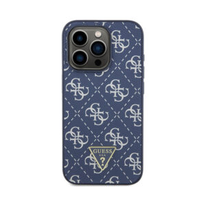 Coque iPhone 15 Pro Guess 4G Triangle Metal Logo bleue — visuel 3