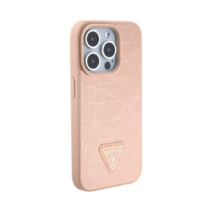 Coque iPhone 15 Pro Guess Croco Triangle Metal Logo rose — visuel 4