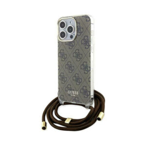 Coque iPhone 15 Pro Guess Crossbody Cord 4G Print brune