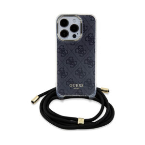 Coque iPhone 15 Pro Guess Crossbody Cord 4G Print noire — visuel 2