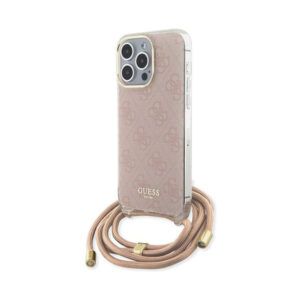 Coque iPhone 15 Pro Guess Crossbody Cord 4G Print rose