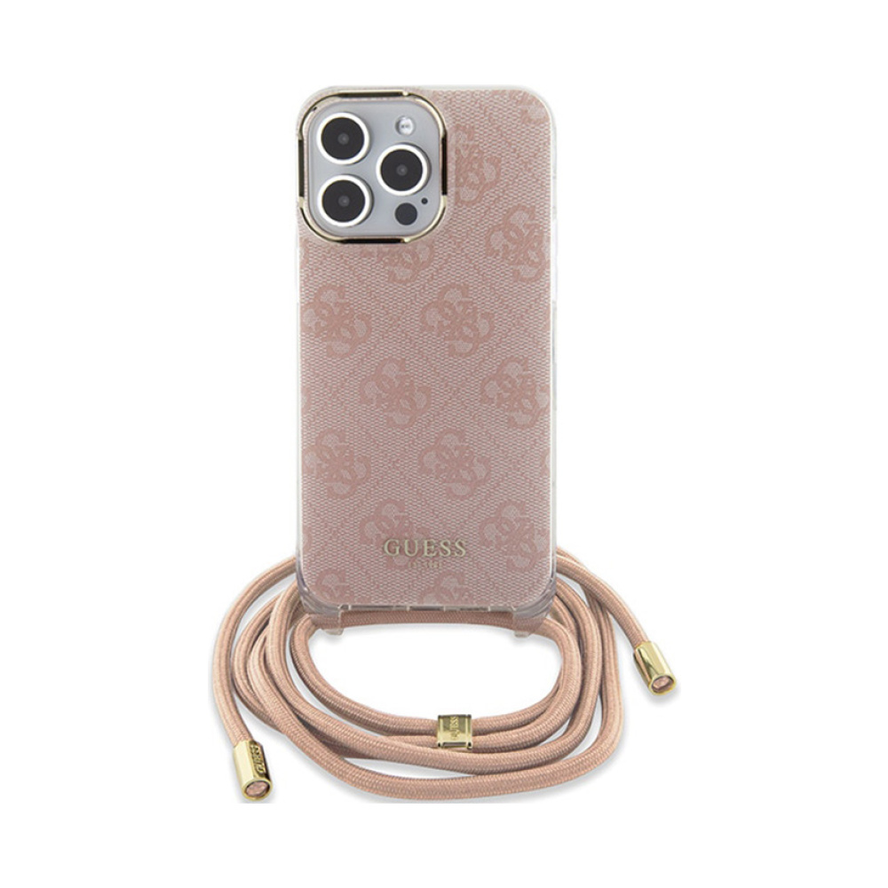 Coque iPhone 15 Pro Guess Crossbody Cord 4G Print rose — visuel 2